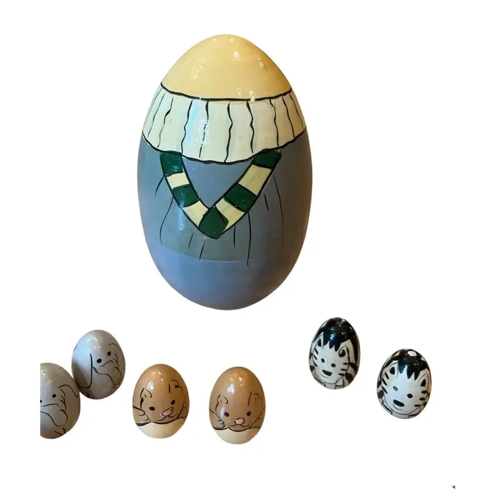 Vintage Terry's Village Hand Painted Noah's Ark Nesting Doll W/ 10 Egg Animals